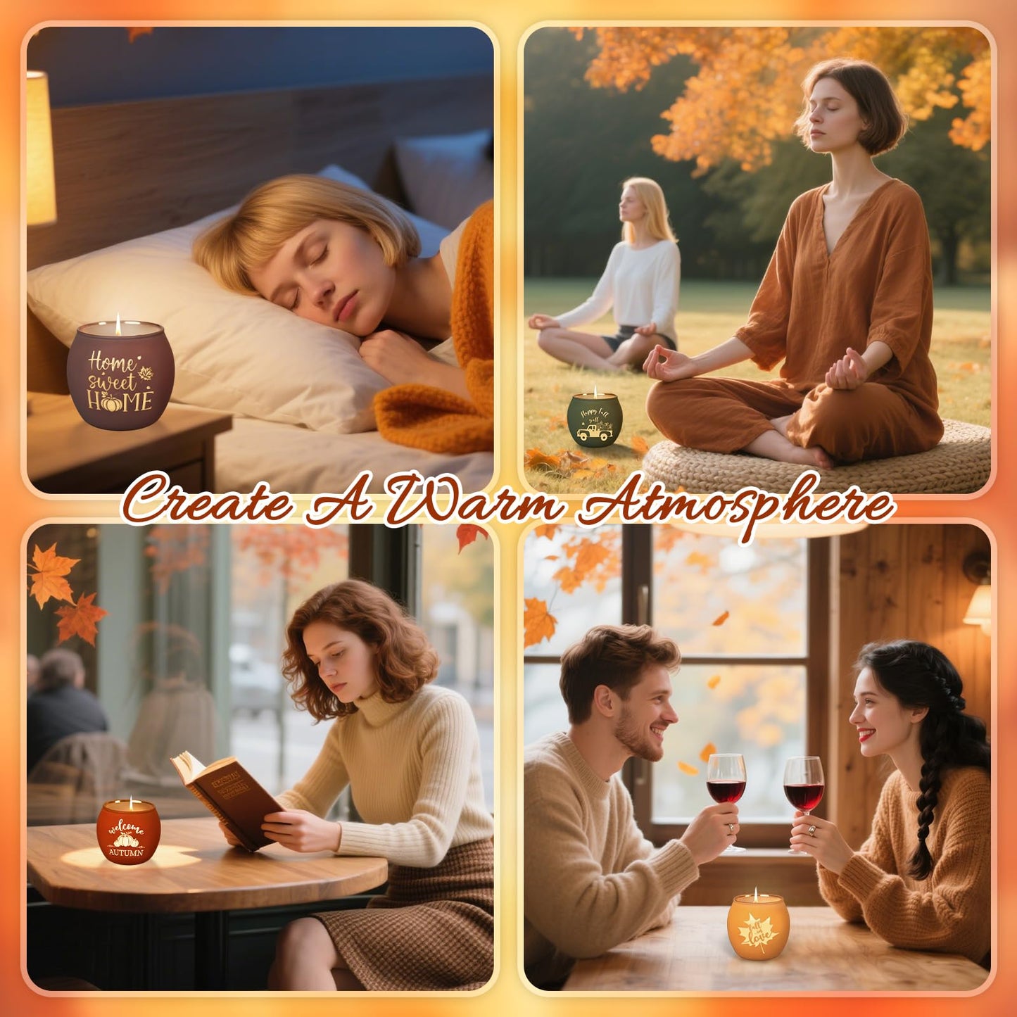 Lanpn Fall Scented Candles Gift Set 4 Pack | 16oz Soy Wax Jars