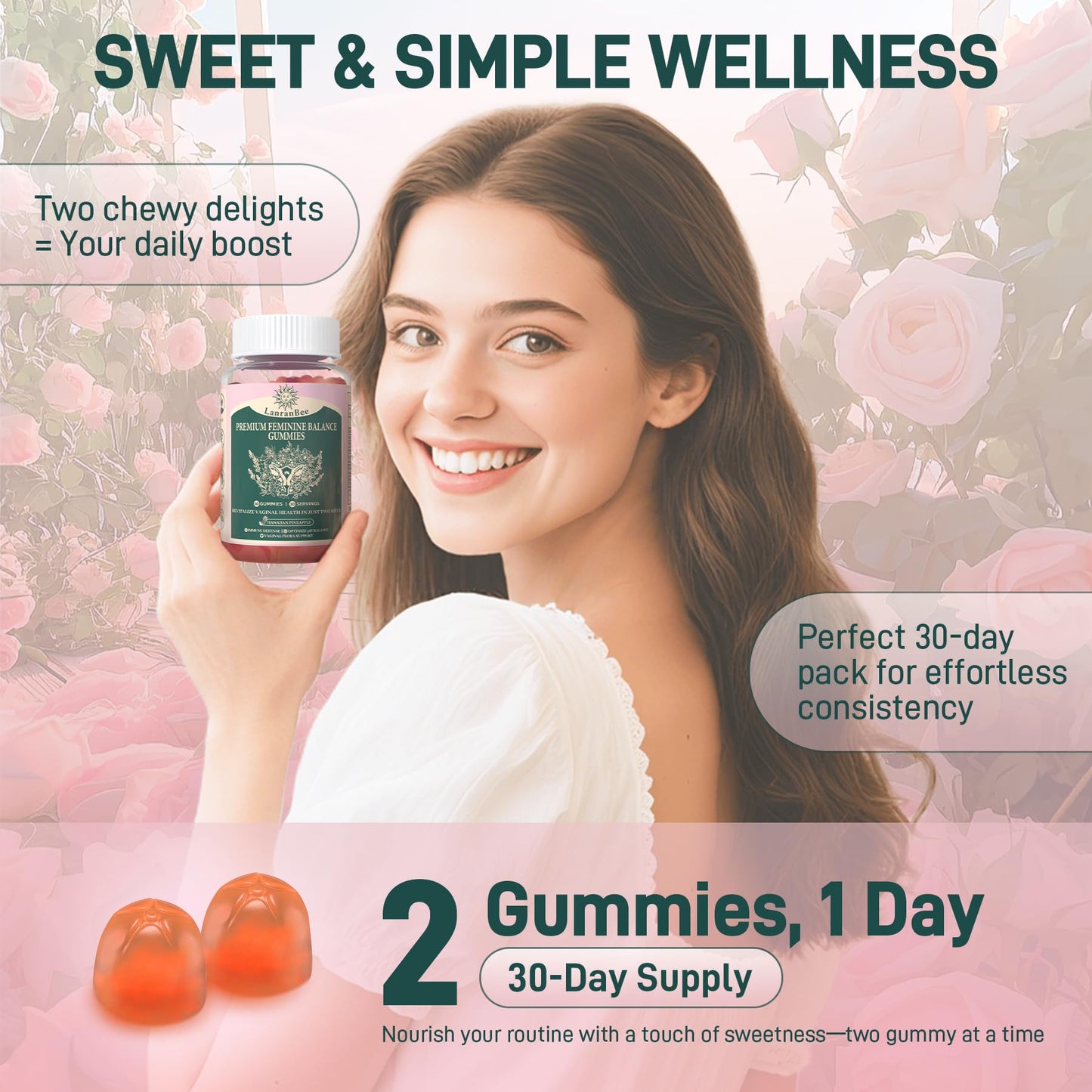 LanranBee Premium Feminine Balance Gummies – Women’s Health, Immune Support, Vegan, Gluten-Free & Halal