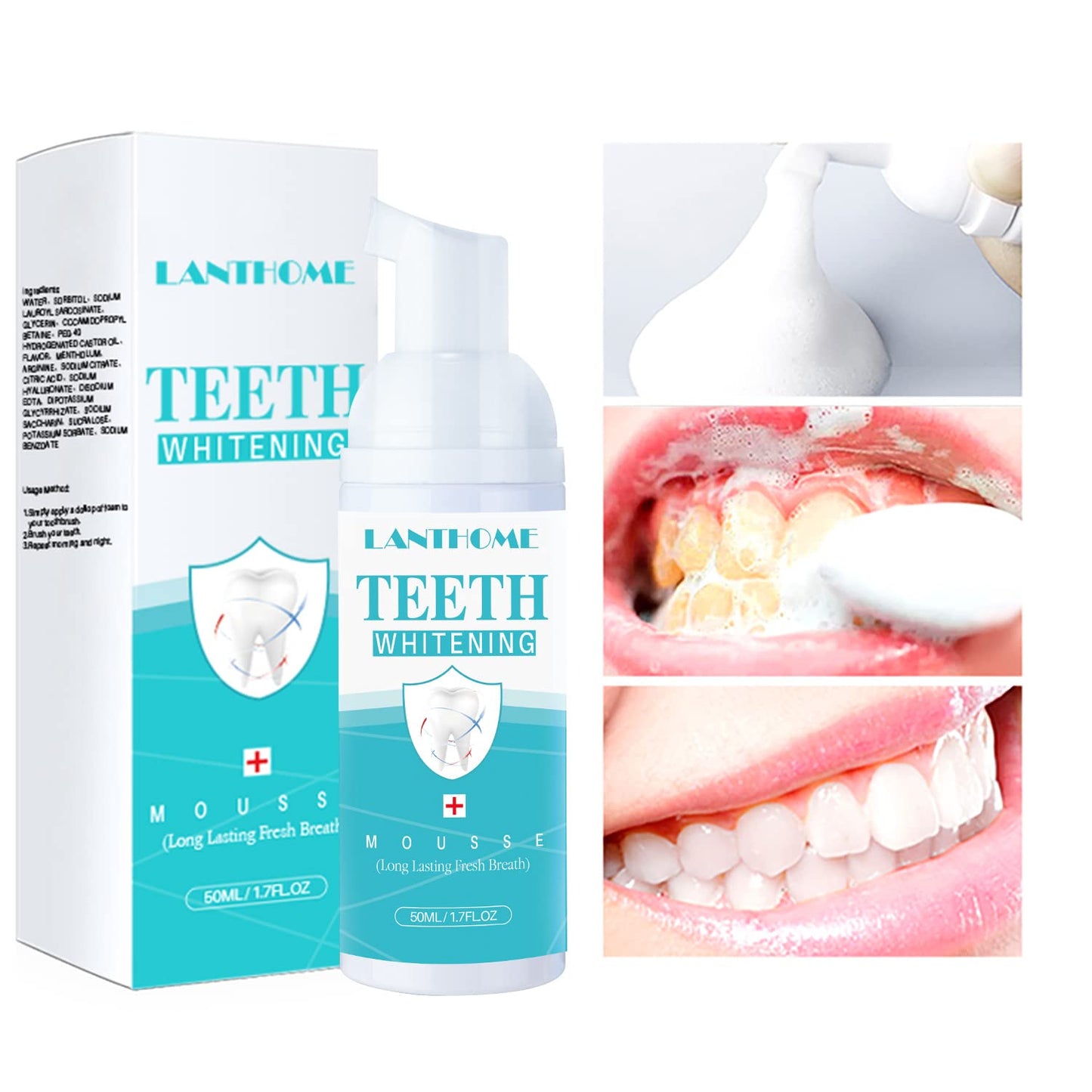 LANTHOME White Foam Teeth Whitening Foam (3PCS) – Easy to Use Tooth Whitener Mousse