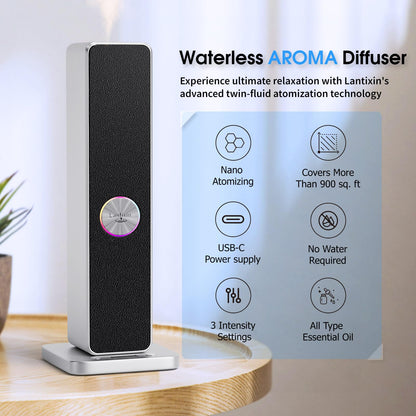 LANTIXIN Waterless Essential Oil Diffuser – Nano Atomization, Ultra-Quiet Plug-In Diffuser for Large Rooms (Silver)