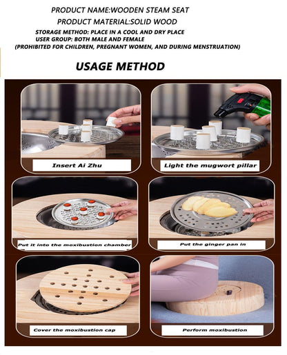 LANYANZI Smokeless Moxa Cone Burner Box – Wood Moxibustion Stool for Hips & Abdomen