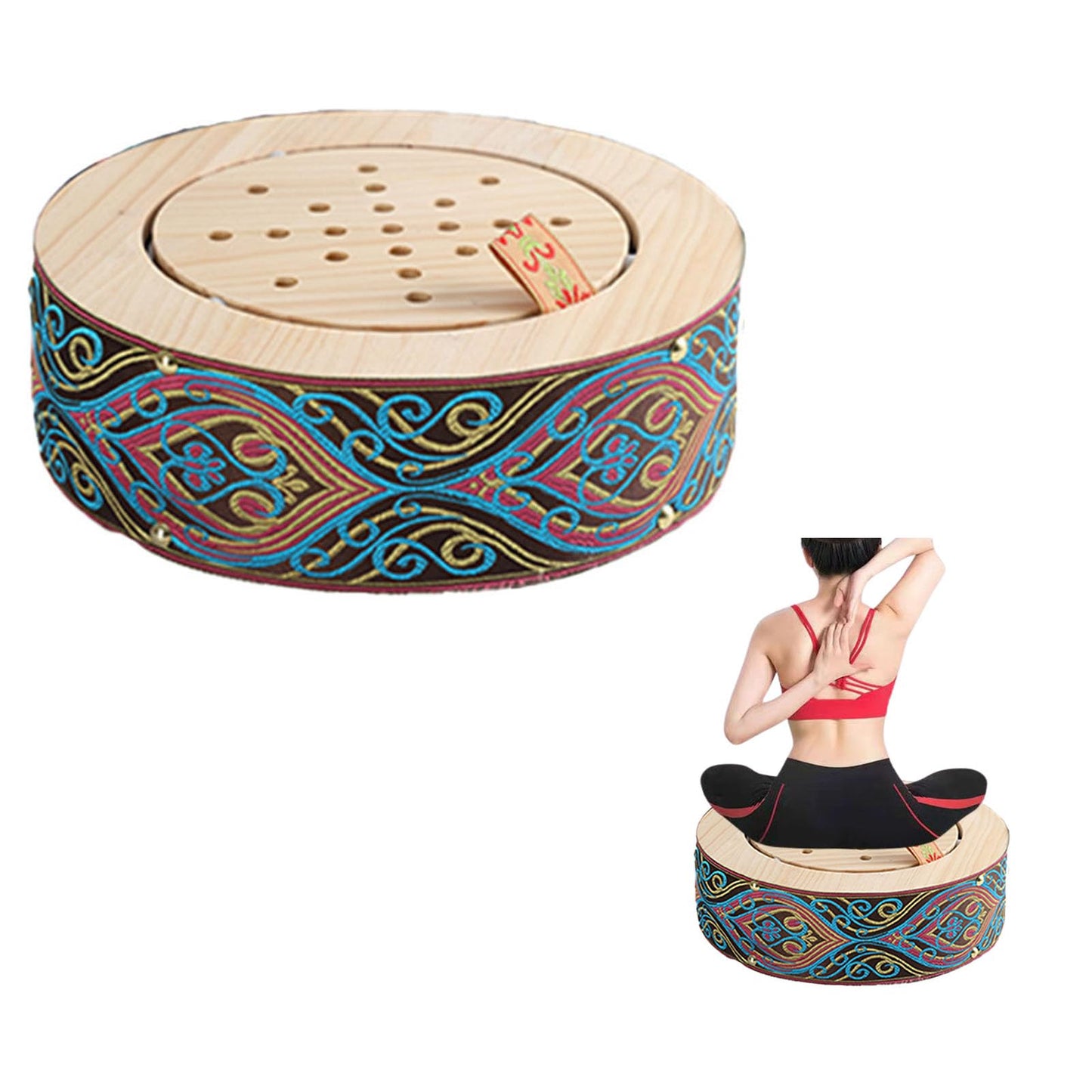 LANYANZI Smokeless Moxa Cone Burner Box – Wood Moxibustion Stool for Hips & Abdomen