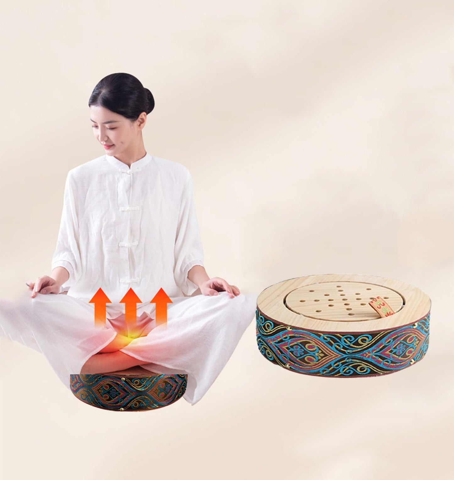 LANYANZI Smokeless Moxa Cone Burner Box – Wood Moxibustion Stool for Hips & Abdomen