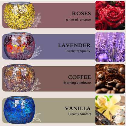 Larcenciel Mosaic Glass Scented Candles 4-Pack – Rose, Lavender, Coffee & Vanilla