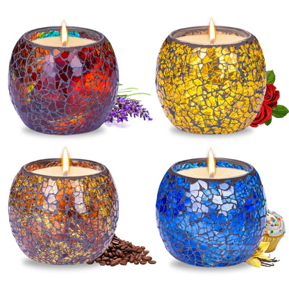 Larcenciel Mosaic Glass Scented Candles 4-Pack – Rose, Lavender, Coffee & Vanilla