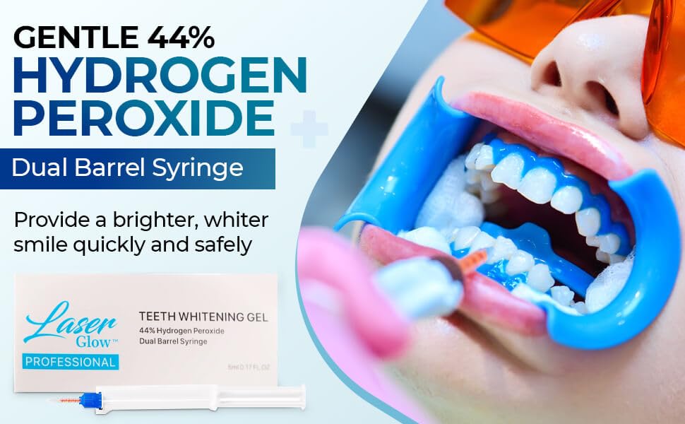 LaserGlow Professional Teeth Whitening Gel 44% Hydrogen Peroxide – Dual Barrel Syringe