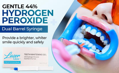 LaserGlow Professional Teeth Whitening Gel 44% Hydrogen Peroxide – Dual Barrel Syringe