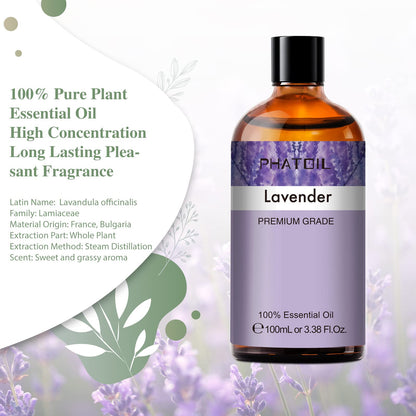 Lavender Essential Oil 3.38 fl oz (100 ml) | PHATOIL Aromatherapy for Diffuser, Humidifier | DIY Soap, Candle & Bath Bombs