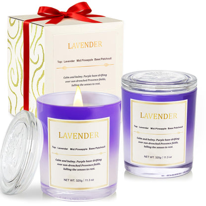 Lavender Candle Gift Set – 2 Pack Wood Wick Soy Candles with Gift Boxes