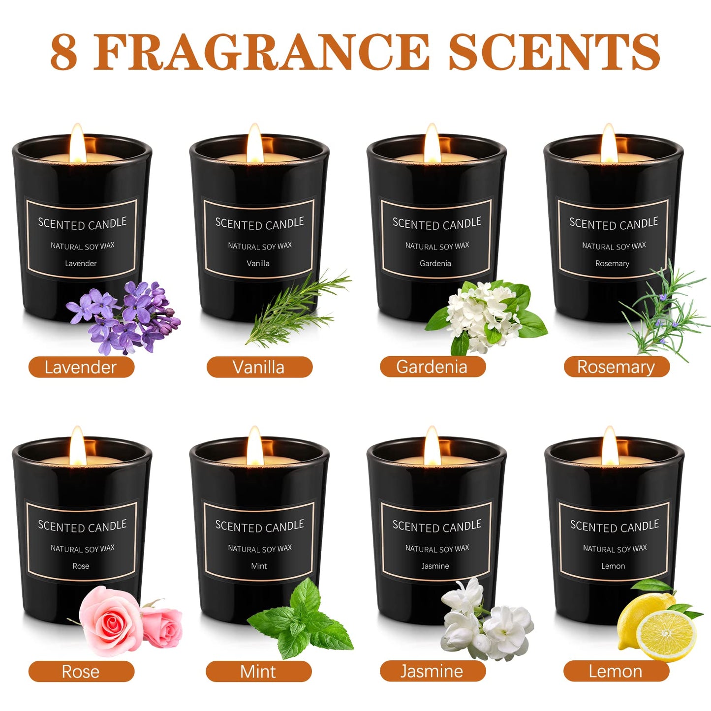 8 Pack Soy Wax Candles Gift Set – Aromatherapy Jar Candles (3.5oz)