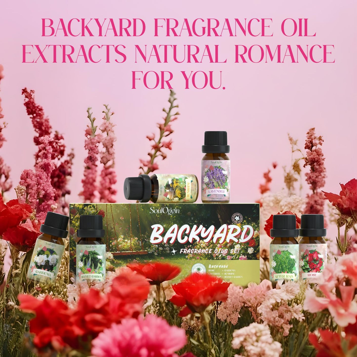 Soulorigin Backyard Fragrance Oils Set - Floral Diffuser Oils Gift (Gardenia, Rose, Lavender)