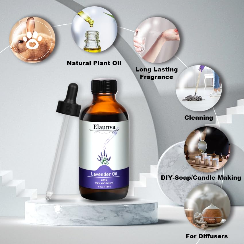 Lavender Essential Oil - 4 fl oz (118 ml) | 100% Pure & Natural for Aromatherapy, Diffusers, DIY Candles & Soaps