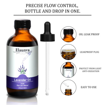 Lavender Essential Oil - 4 fl oz (118 ml) | 100% Pure & Natural for Aromatherapy, Diffusers, DIY Candles & Soaps