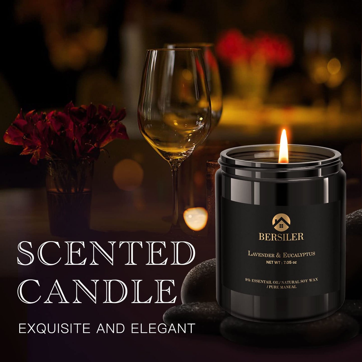 Lavender Eucalyptus Scented Candles – Black Box Gift for Men