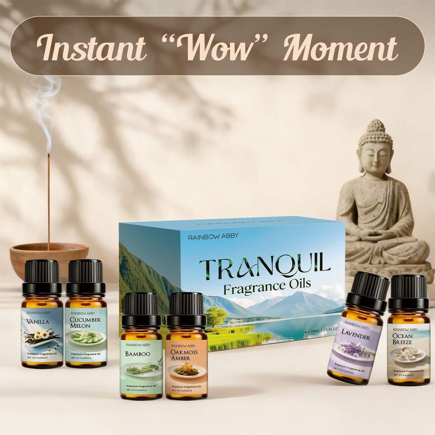RAINBOW ABBY Tranquil Fragrance Oil Set – 6×10 ml for Candles, Soaps & Diffusers