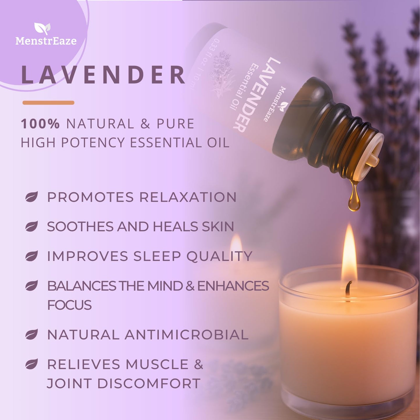 Lavender Essential Oil 10ml – 100% Pure, High Potency, Skin Safe