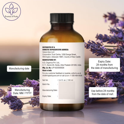 Majestic Pure Lavender Essential Oil - 3.4 Fl Oz, 100% Pure & Natural, Glass Dropper
