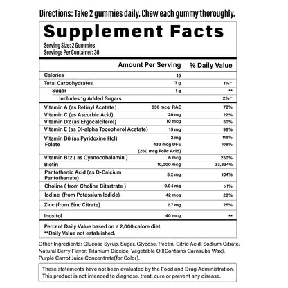 Lazpowfi Biotin Gummies – Hair, Skin & Nails Vitamins (Vegan Vitamin B7) – 60-Count Raspberry