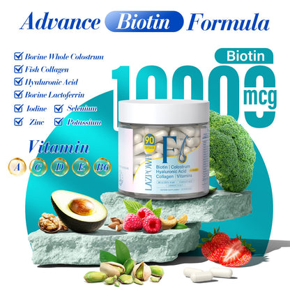 Lazpowfi Hair, Skin & Nails Vitamins – Biotin 10,000mcg + Collagen (90 Capsules)