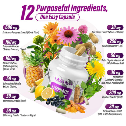 Lazpowfi Lymphatic Drainage Supplements – 1540mg Lymph System Support, 60 Capsules