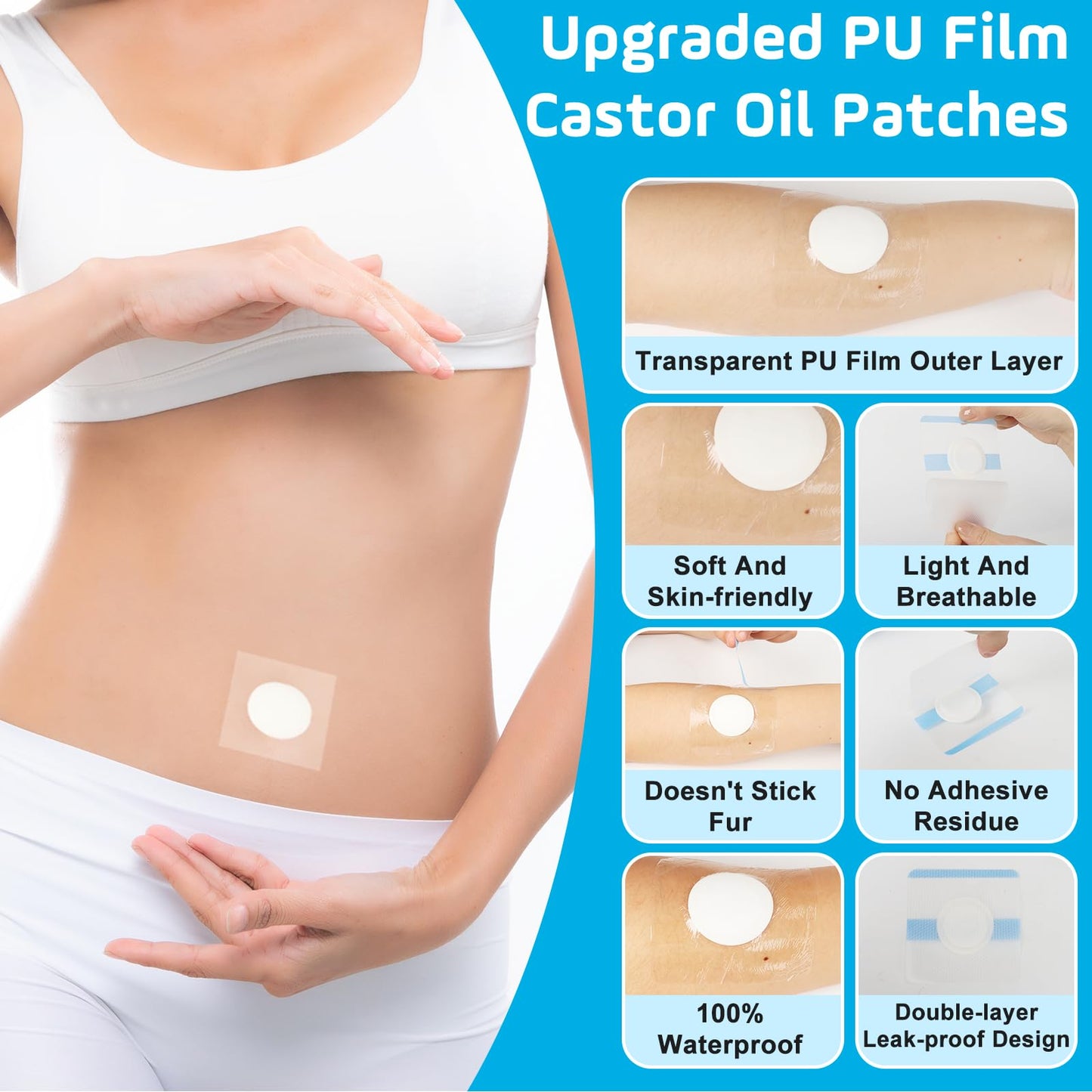 30Pcs Castor Oil Patches for Belly Button — Leak-Proof Self-Adhesive Castor Oil Pack Wrap | Organic Cotton Pads
