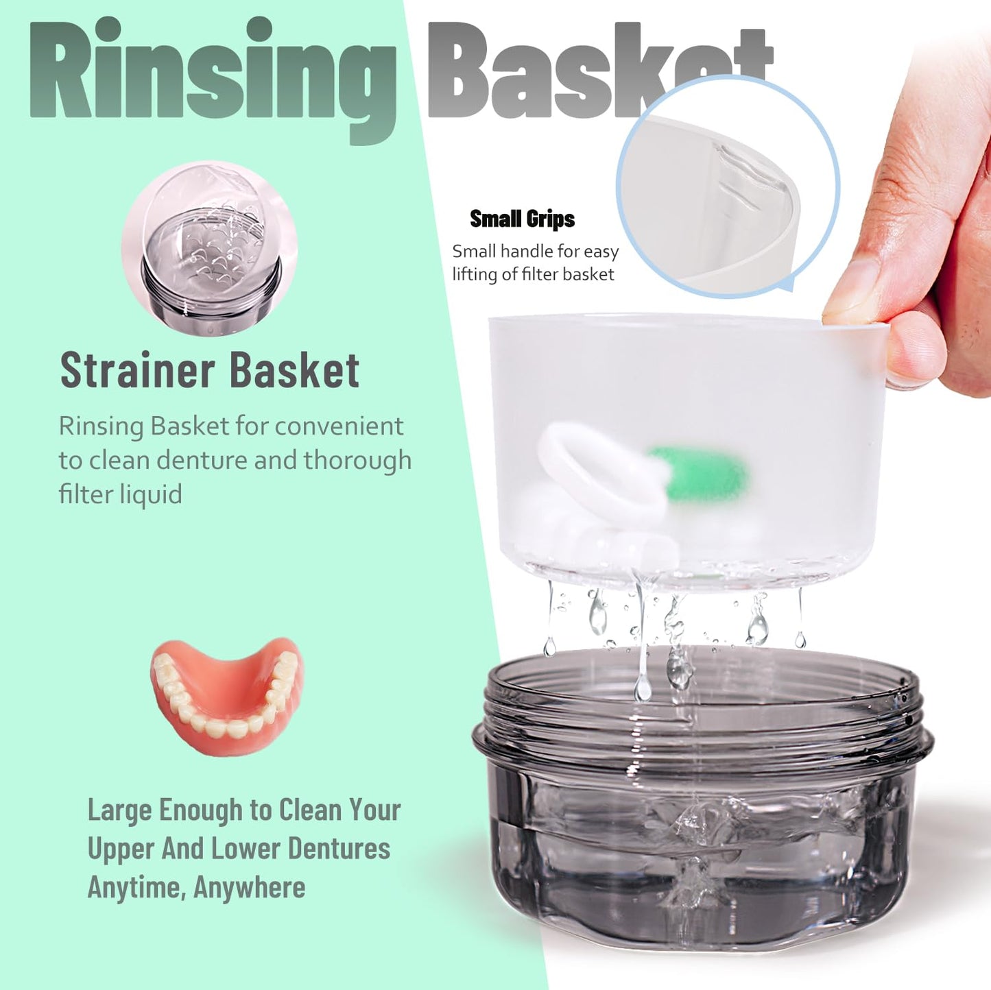 Leakproof Denture Case | Denture Soaking Cup & Travel Retainer Cleaner
