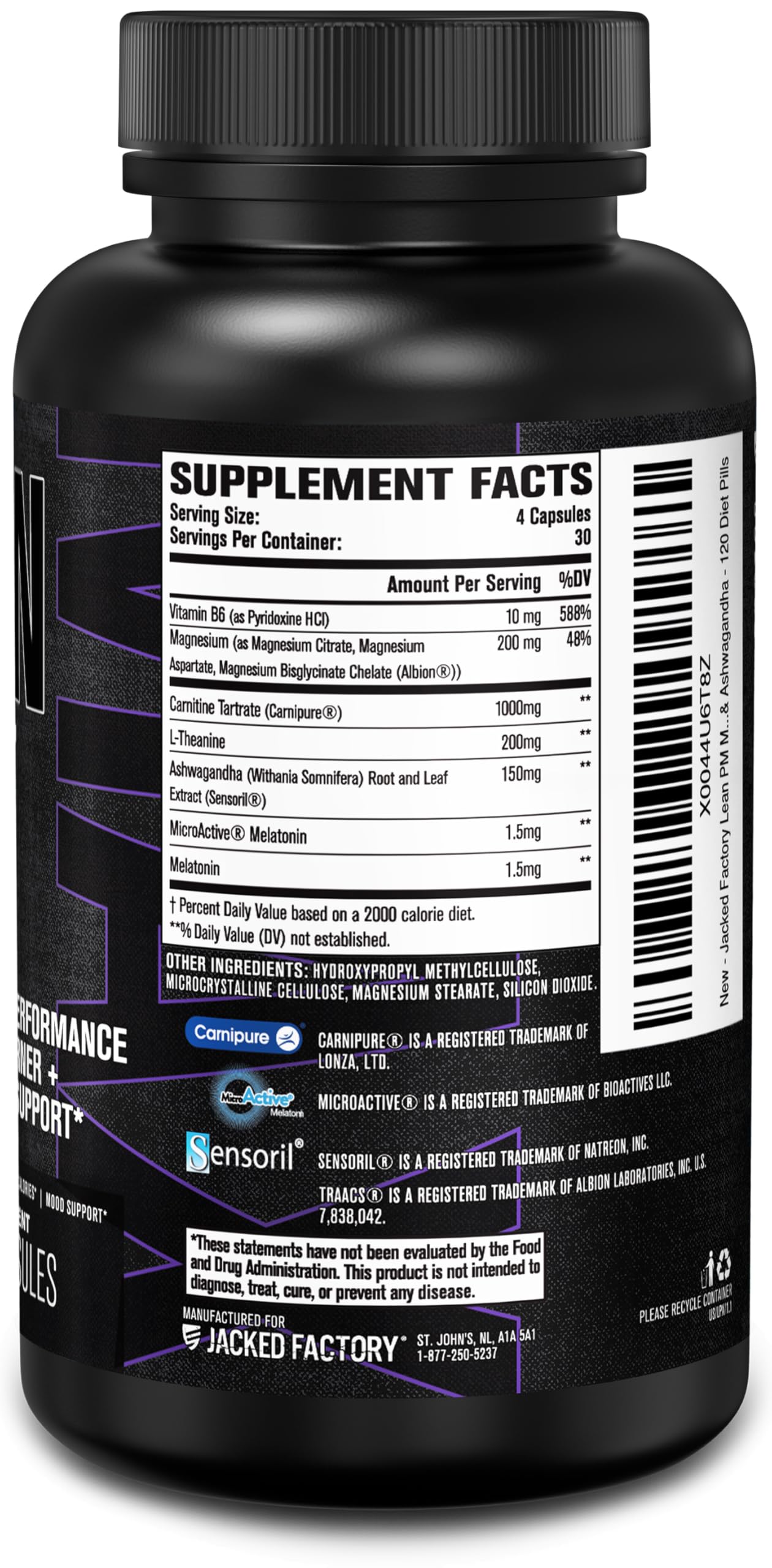 Jacked Factory Lean PM Max – Fat Burner & Sleep Support (120 Diet Pills)