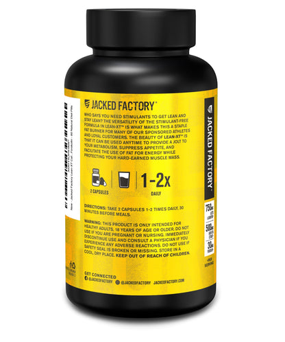 Jacked Factory Lean-XT Caffeine Free Fat Burner | Non-Stim Weight Loss & Metabolism Booster