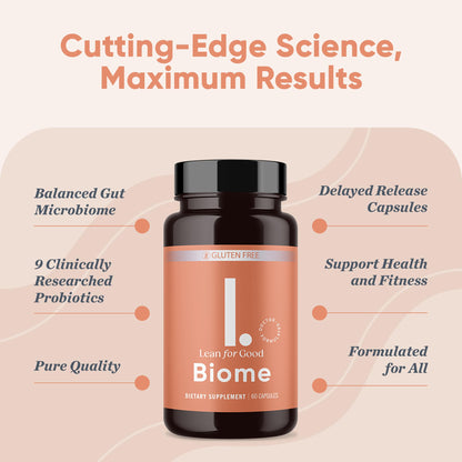 LEANFORGOOD Biome | 9-Strain Probiotic Formula, Supports a Balanced Gut Microbiome, Greenselect Phytosome - 60 Capsules