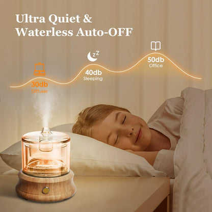 Lecdura 80ML Glass Diffuser – Auto-Off, 7 Color Lights, Wood Base