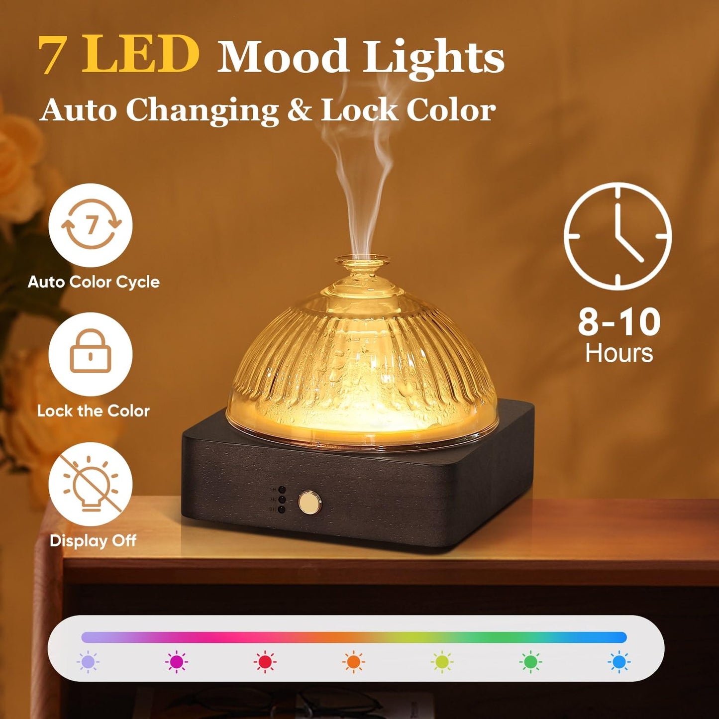 Lecdura Glass Essential Oil Diffuser 200ml - Glass Reservoir & Wood Base (Dark Brown)