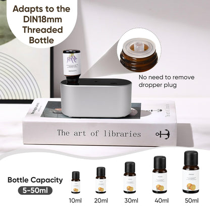 Lecdura Waterless Diffuser – Battery-Operated Essential Oil Diffuser with 3 Intermittent Mist Modes (Silver) for Home Office & Bedroom