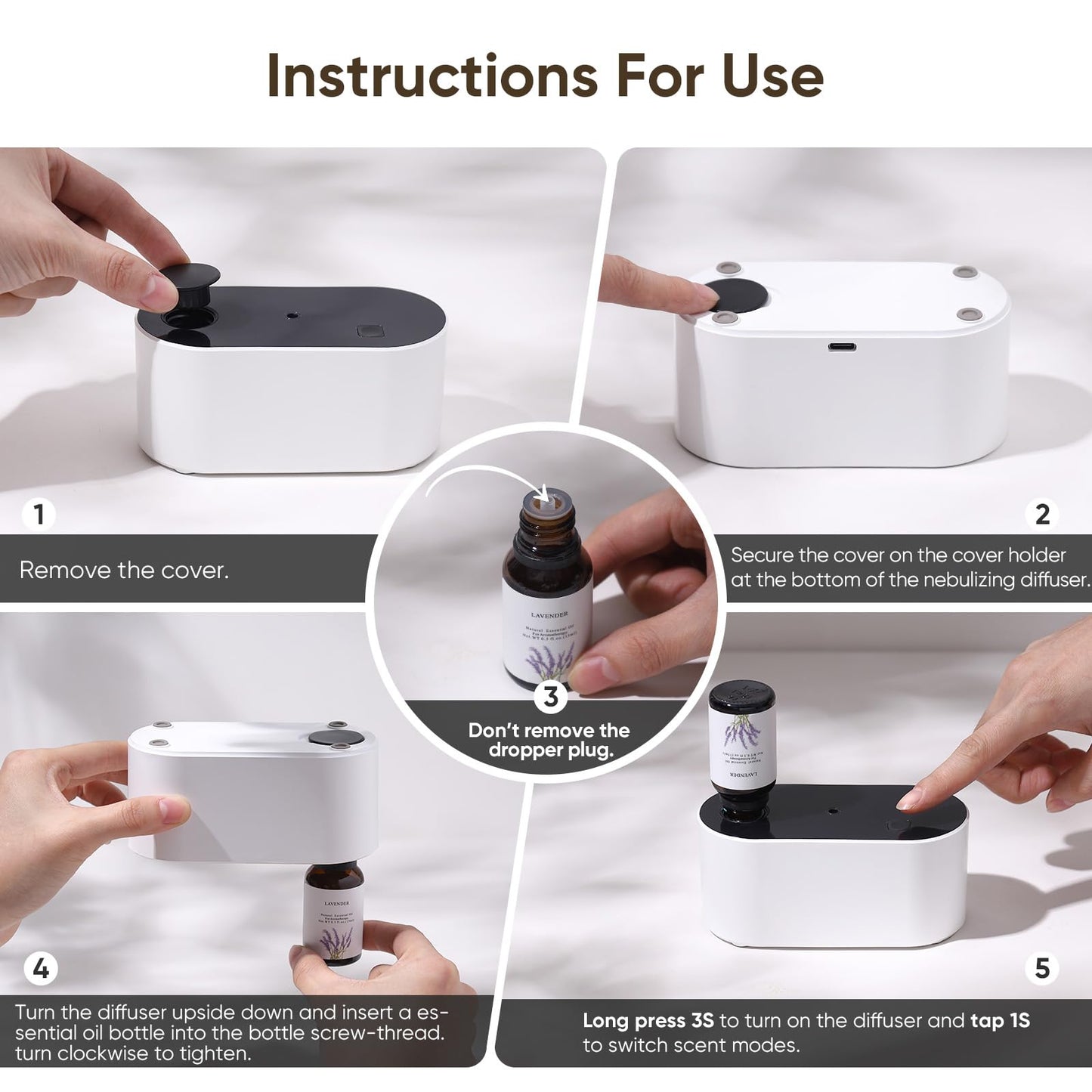 Lecdura Waterless Diffuser - Battery-Operated Essential Oil Nebulizing Diffuser for 400-700 sq ft