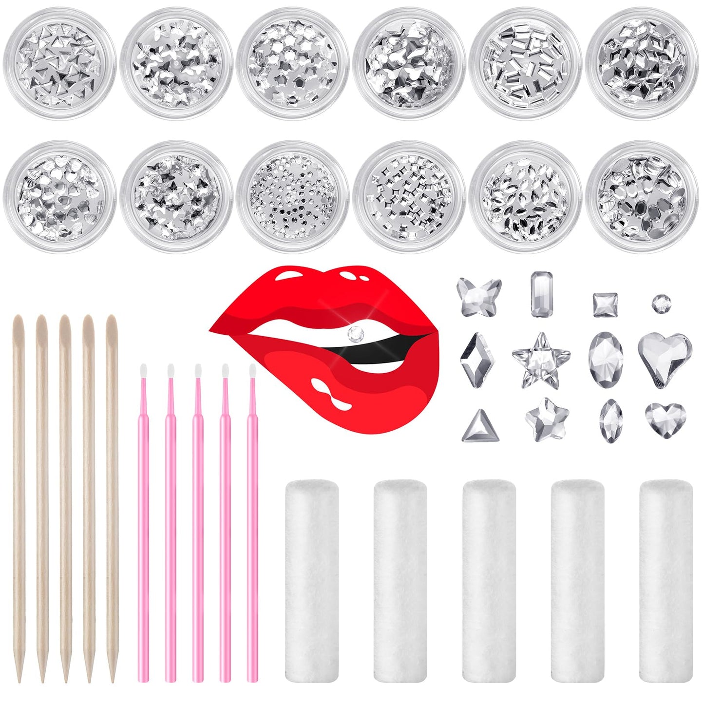 Leelosp 480 Pcs Tooth Gem Kit DIY Teeth Crystals – 12 Boxes, 5 Pink Brushes, No Glue