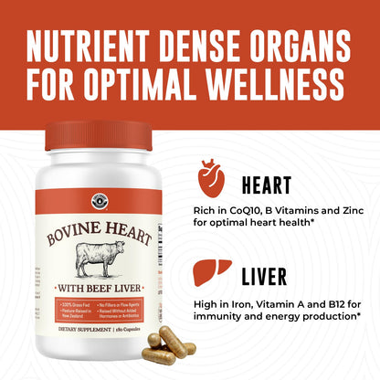 Left Coast Performance Grass-Fed Beef Heart & Liver Supplement | Pasture-Raised NZ | 180 Capsules