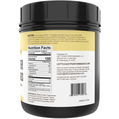 Left Coast Performance MCT Oil Powder with Acacia Fiber & Collagen – Vanilla, 16 oz
