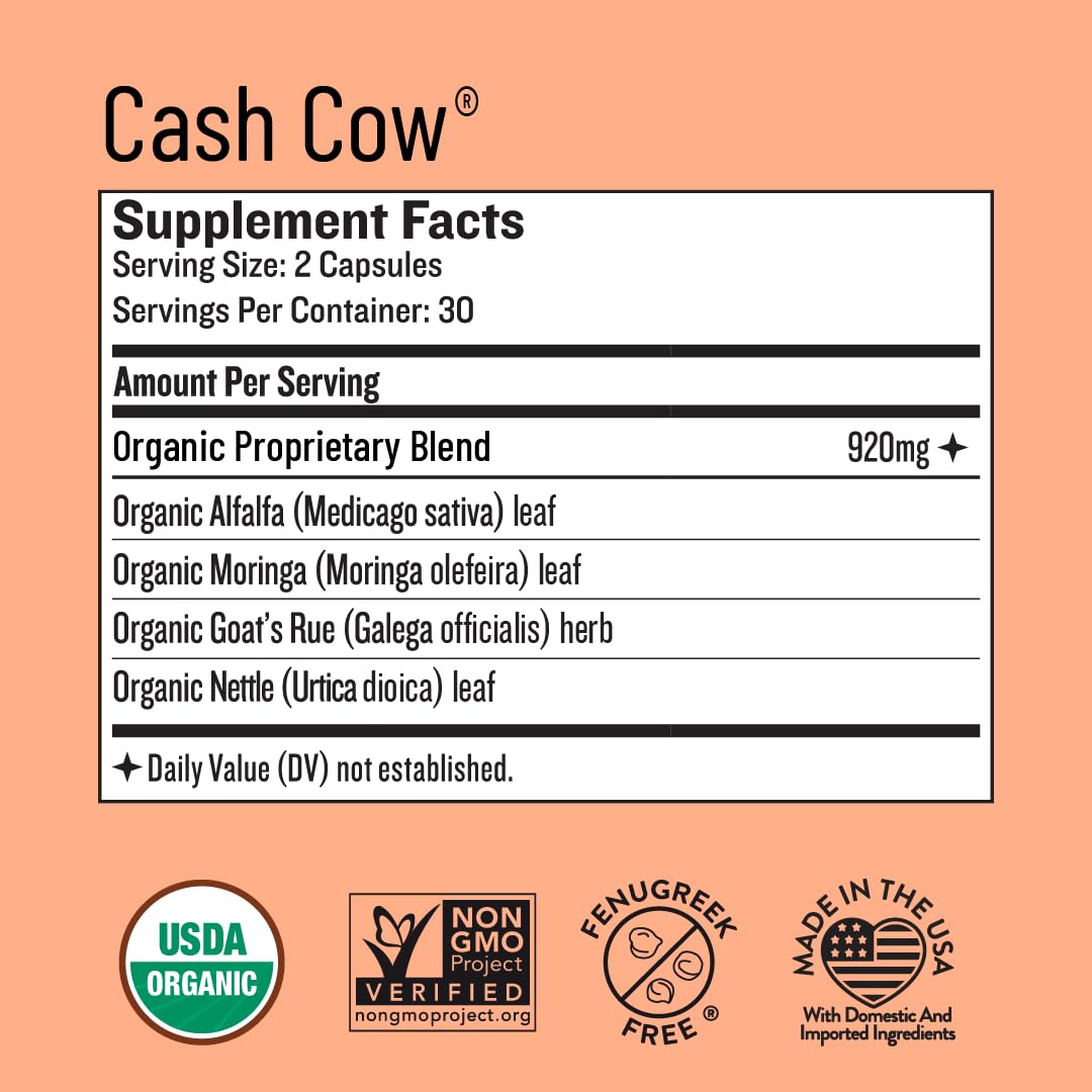 Legendairy Milk Cash Cow Lactation Supplement – Organic Moringa, Alfalfa & Goat's Rue, Fenugreek-Free | 60 Capsules