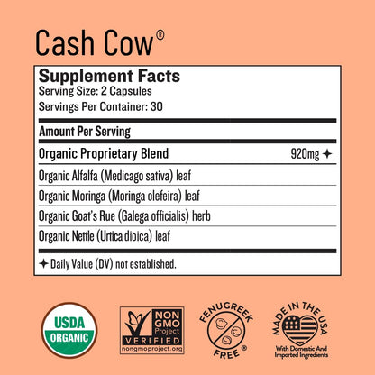 Legendairy Milk Cash Cow Lactation Supplement – Organic Moringa, Alfalfa & Goat's Rue, Fenugreek-Free | 60 Capsules
