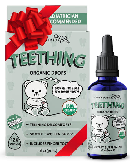 Legendairy Milk Organic Teething Drops - Baby Teething Relief Drops, Clove & Chamomile, Sugar Free, 120 Servings