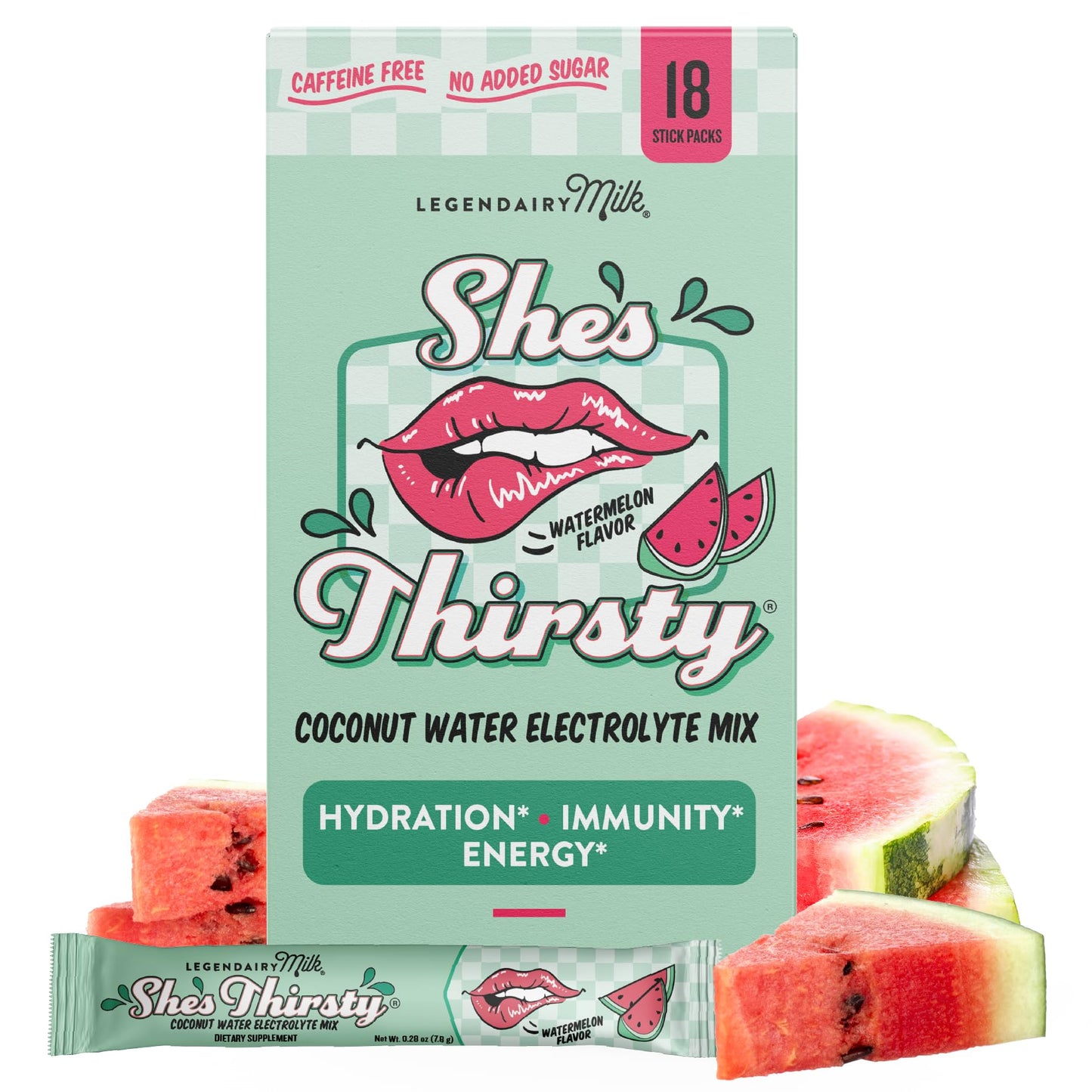 Legendairy Milk She’s Thirsty Watermelon Hydration Packets | Cortisol & Adrenal Support | No Sugar Added 18 ct