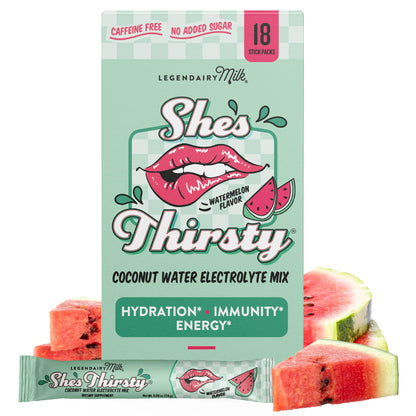 Legendairy Milk She’s Thirsty Watermelon Hydration Packets | Cortisol & Adrenal Support | No Sugar Added 18 ct