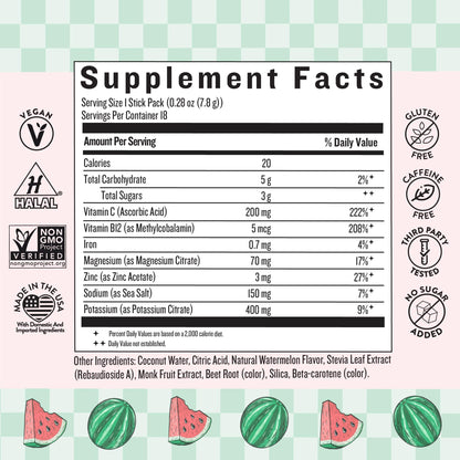 Legendairy Milk She’s Thirsty Watermelon Hydration Packets | Cortisol & Adrenal Support | No Sugar Added 18 ct