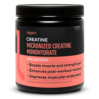 LEGION Micronized Creatine Monohydrate – Clean Unflavored Powder (100 Servings)