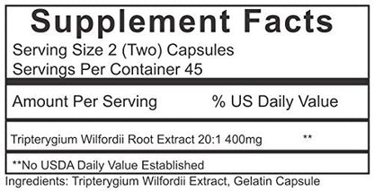 Thunder God Vine Root 20:1 Supplement – 200 mg Tripterygium Wilfordii, 90 Capsules | ThunderGodRoot