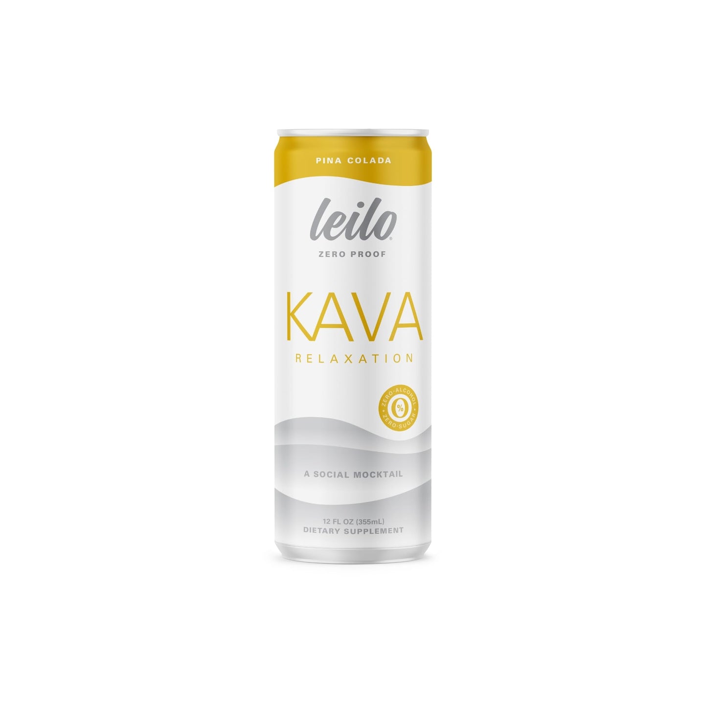 LEILO Kava Powered Pina Colada Mocktail – Sugar-Free, 12-Pack, 10 Cal Per Can, Non-Alcoholic