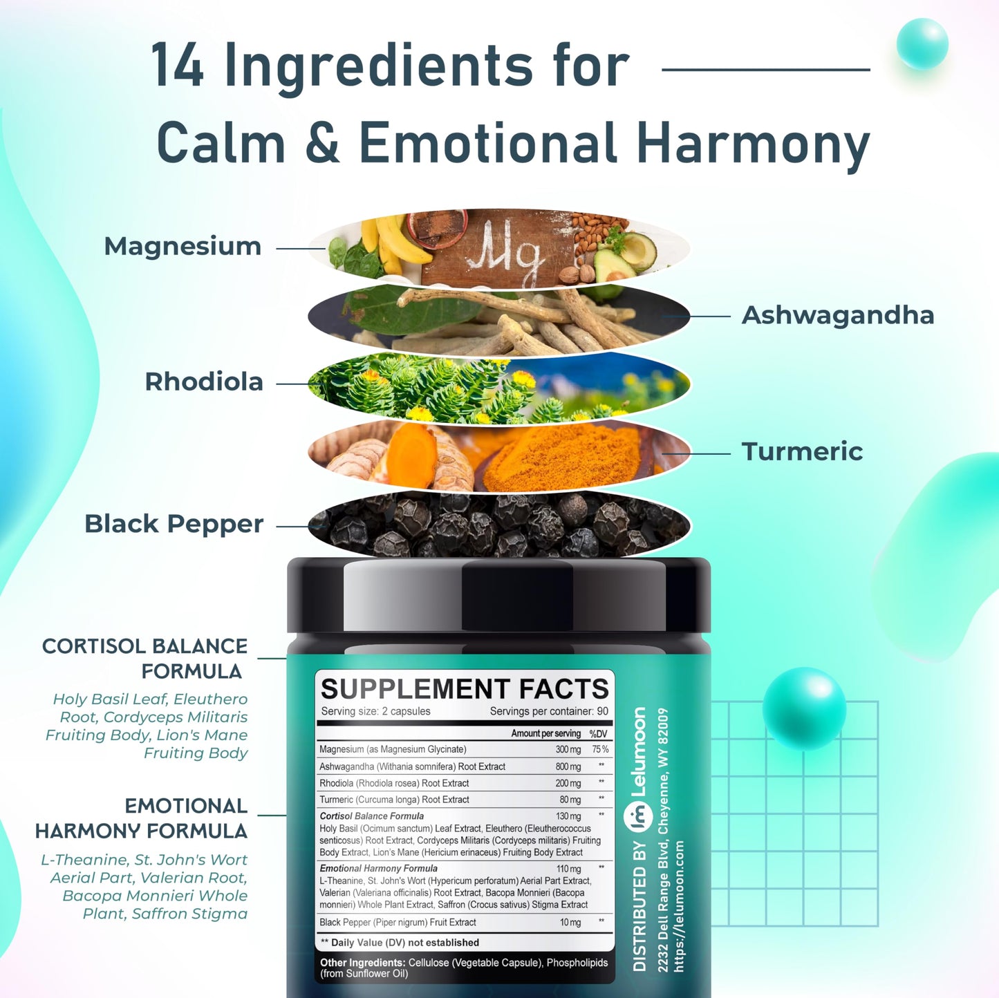 LELUMOON Ultra Cortisol Health 1630 mg – Mood & Resilience Support | Made in USA | 180 Capsules