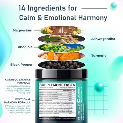 LELUMOON Ultra Cortisol Health 1630 mg – Mood & Resilience Support | Made in USA | 180 Capsules