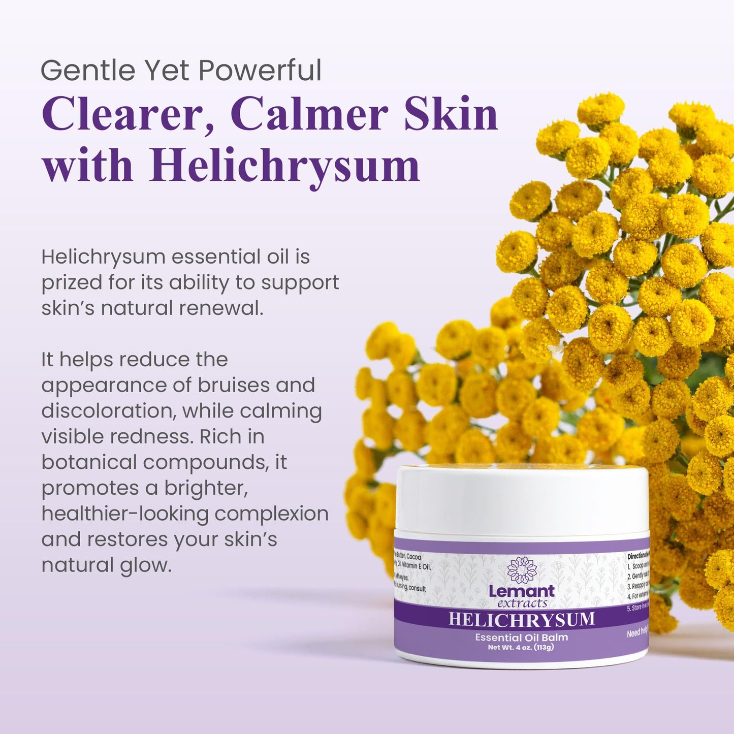 Lemant Extracts Helichrysum Balm (4 oz) – Triple Strength Helichrysum Essential Oil Salve to Reduce Bruising, Calm Redness & Support Skin Vitality (Includes One 4 oz Jar)
