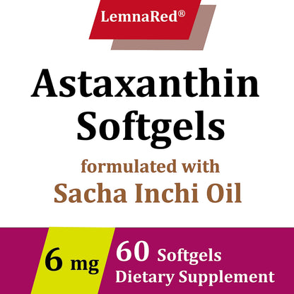 LemnaRed Free-Form Astaxanthin 6mg Softgels – 60 Count | Strongest Antioxidant with Sacha Inchi Oil