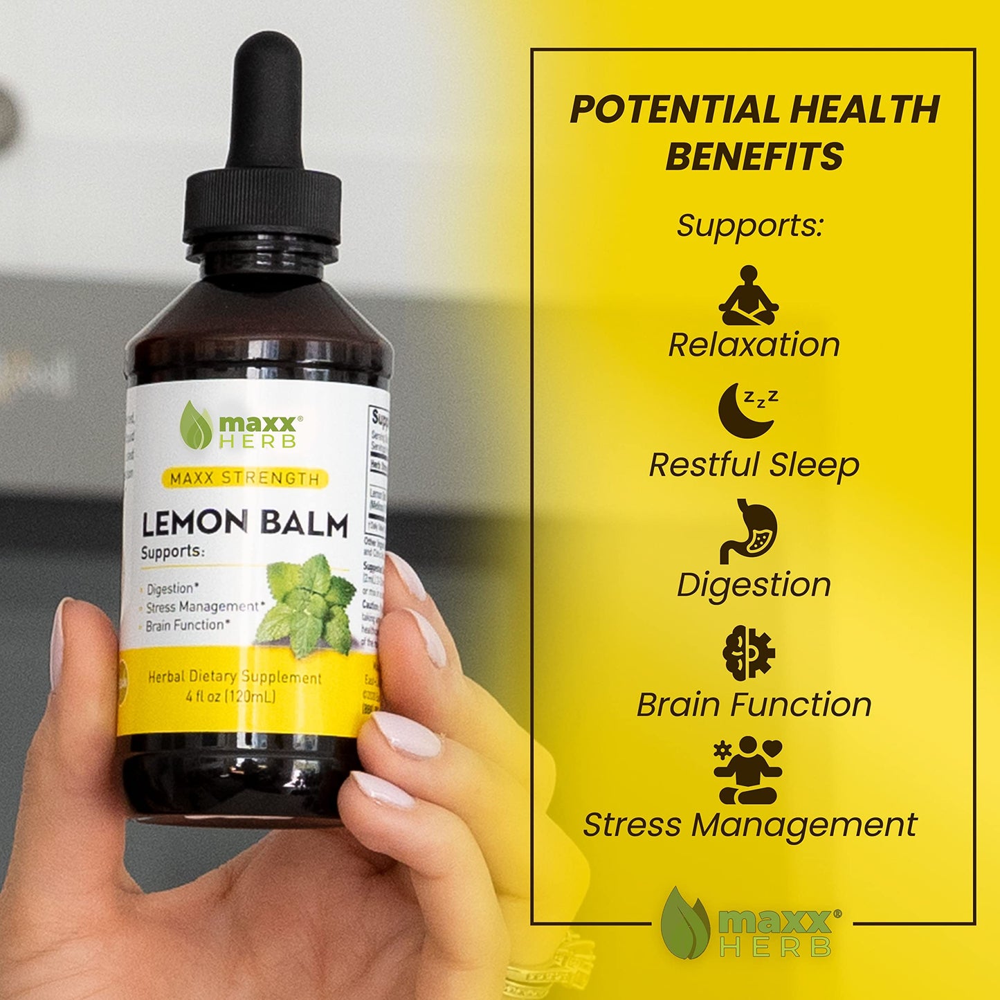 Maxx Herb Lemon Balm Extract | Max Strength Liquid Tincture (Alcohol Free) | 4 oz
